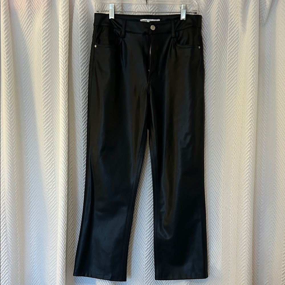 Zara Black Straight Leg Women's Faux Leather Pants